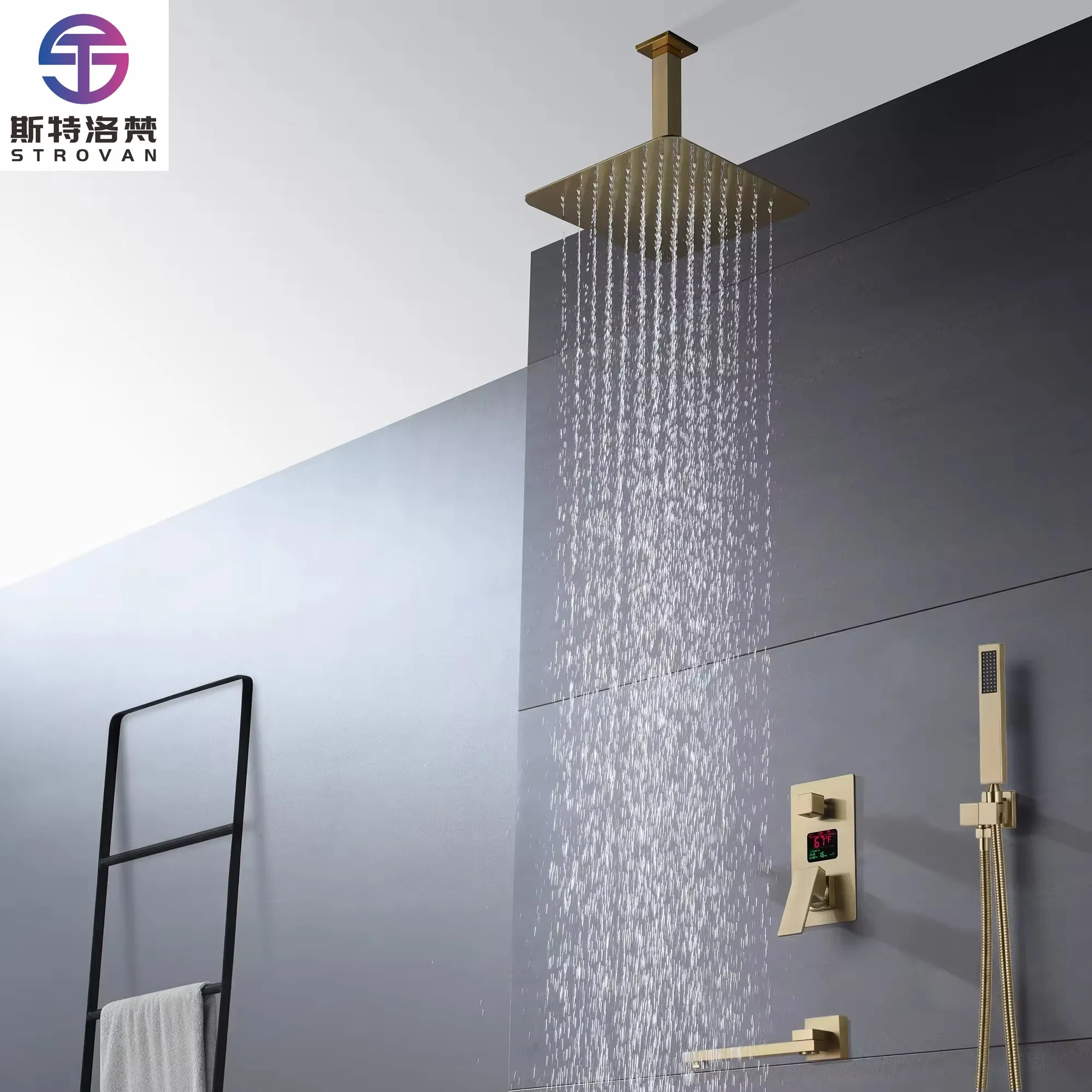 

New Design Smart LED Digital Multifunction Handshower Massage Jet Three Handles Mixer Taps Set Faucet Smart Shower