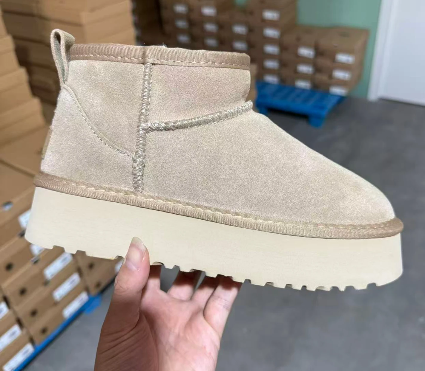 جديد إمرأة شتاء الترا البسيطة التمهيد مصمم الأسترالية منصة الأحذية للجلد الدافئة الكاحل الفراء الجوارب الأحذية الفاخرة حجم 35-43