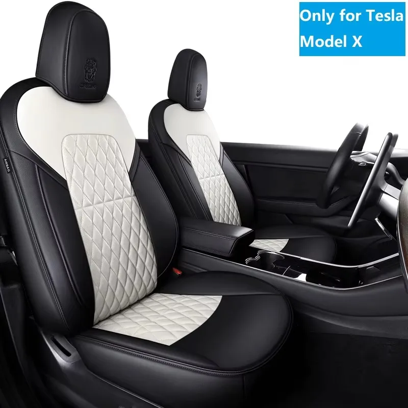 Custom Fit Car Seat Covers Specific For Tesla Model X 360 Degree Full Covered High Quality Leather Cushion Fit 6 Seaters Red