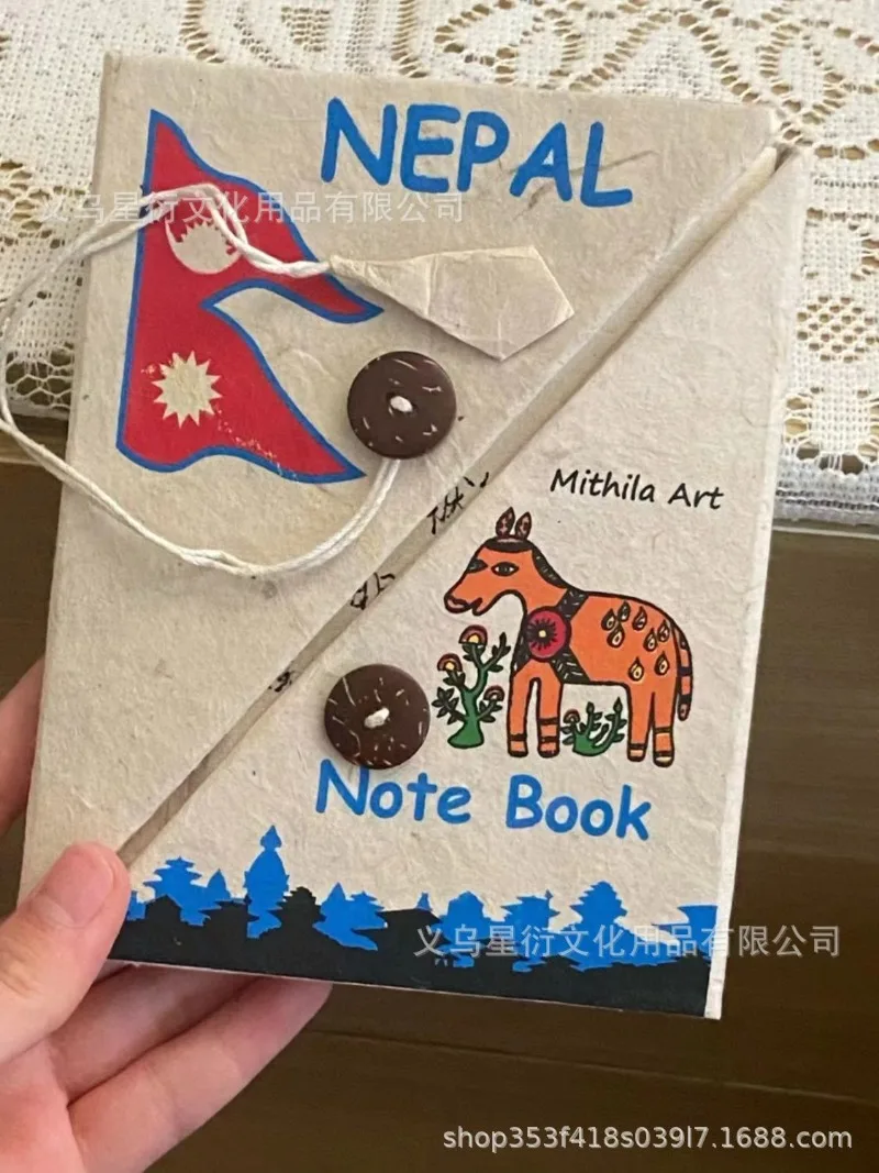 Pocket  Nepal Retro Scrapbook Notebook Journal Coarse LOKATA Plant Handmade Graffiti Draw Book Dongba Paper Ledger Button Diary