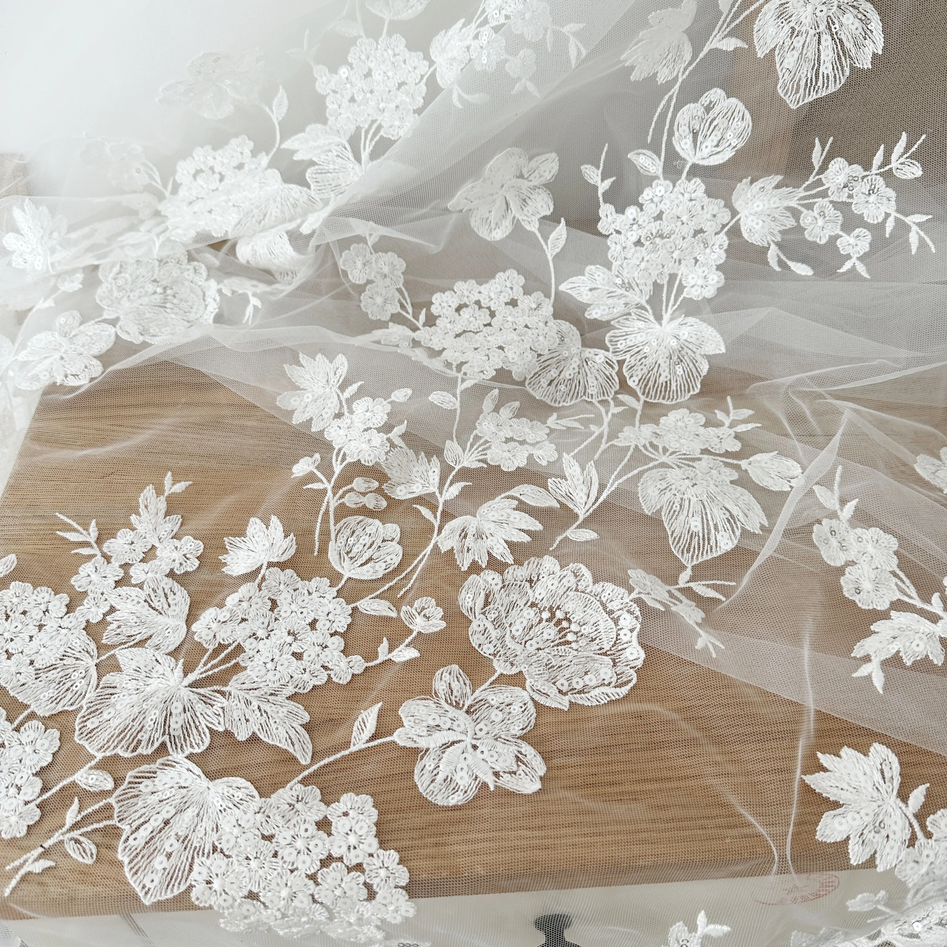 

White Sequin Embroidery Lace Fabric Mesh Lace Accessories Wedding Veil Dress DIY RS24655