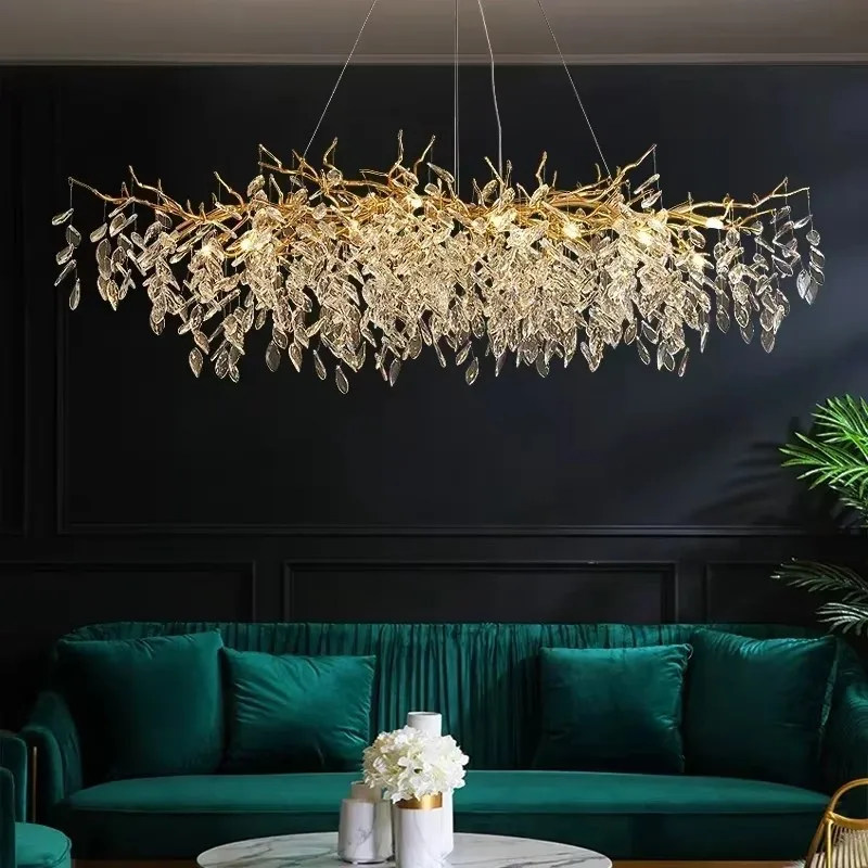 

Modern Dining Room Branch Pendant Lights Lustre Crystal Led Hanging Lamp Post Luxury G9 Suspend Lamp Gold Droplight Fixtures