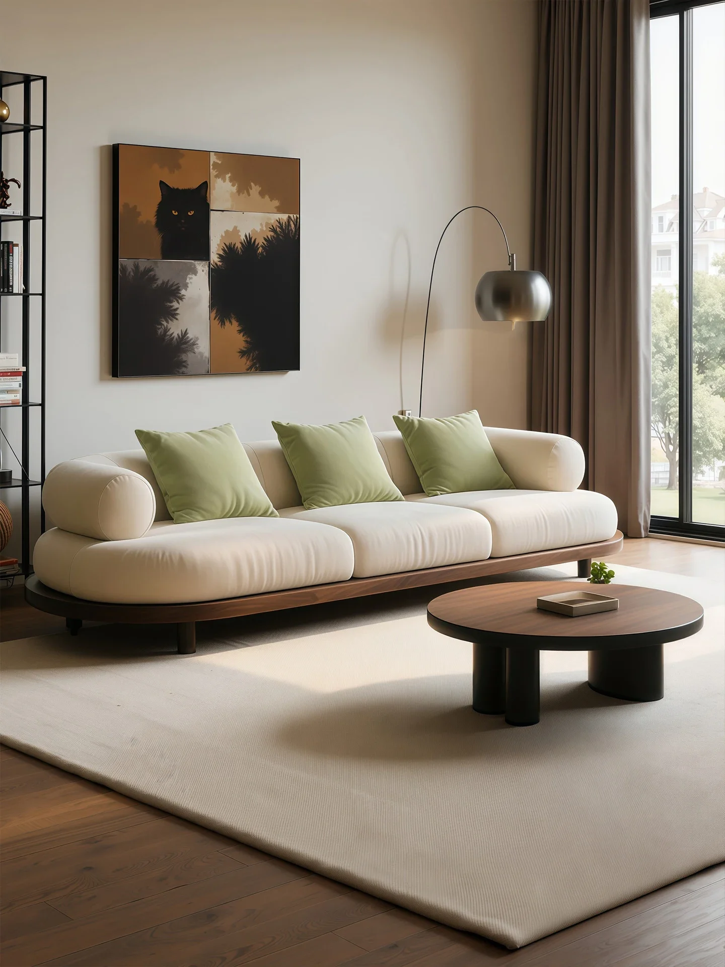 Black walnut straight row sofa silicone leather small apartment household living room