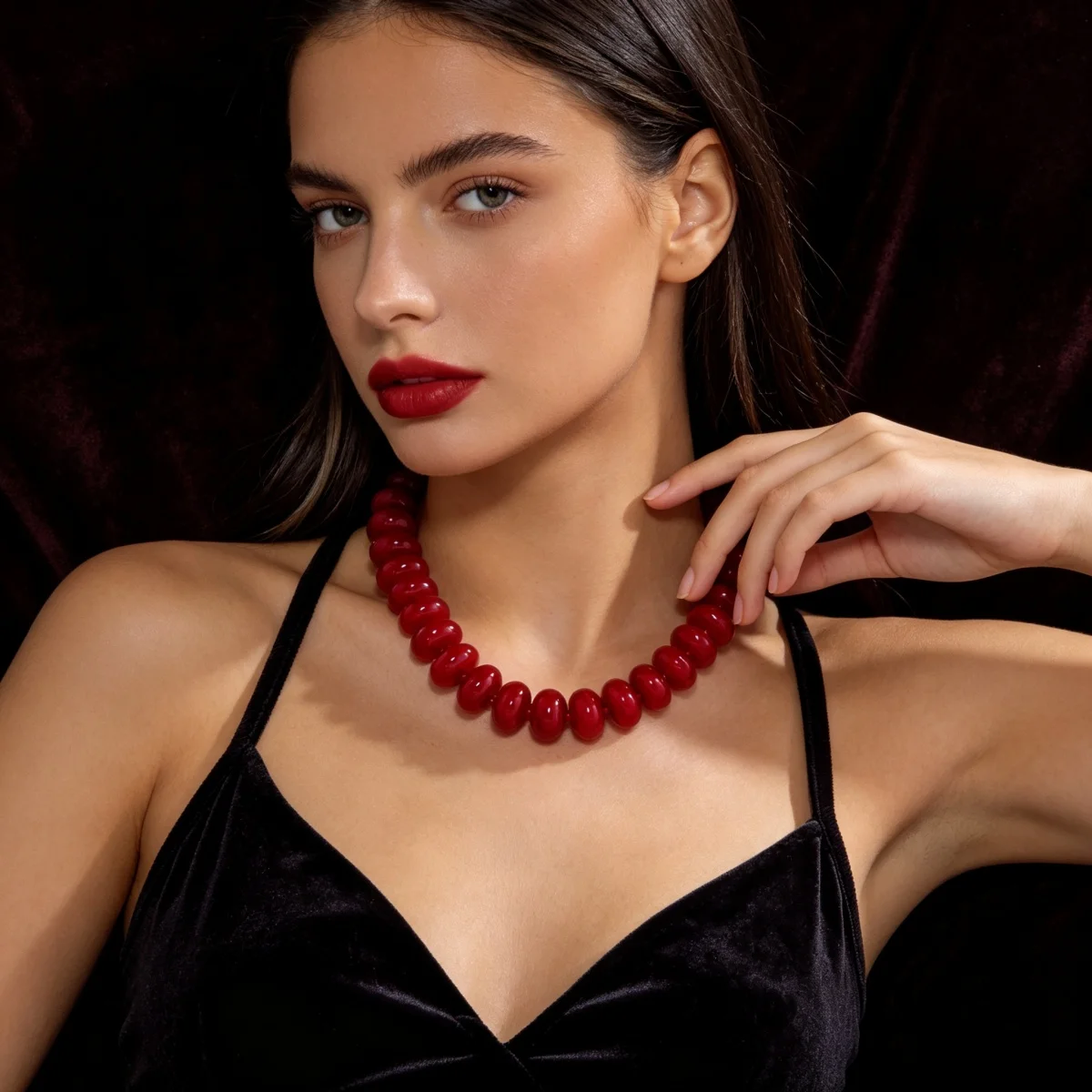 Dopamine Bunte flache, runde Acryl-Perlenkette für Damen und Herren, trendige, einfache geometrische Harzperlen, stapelbarer Choker-Schmuck – Detail 10