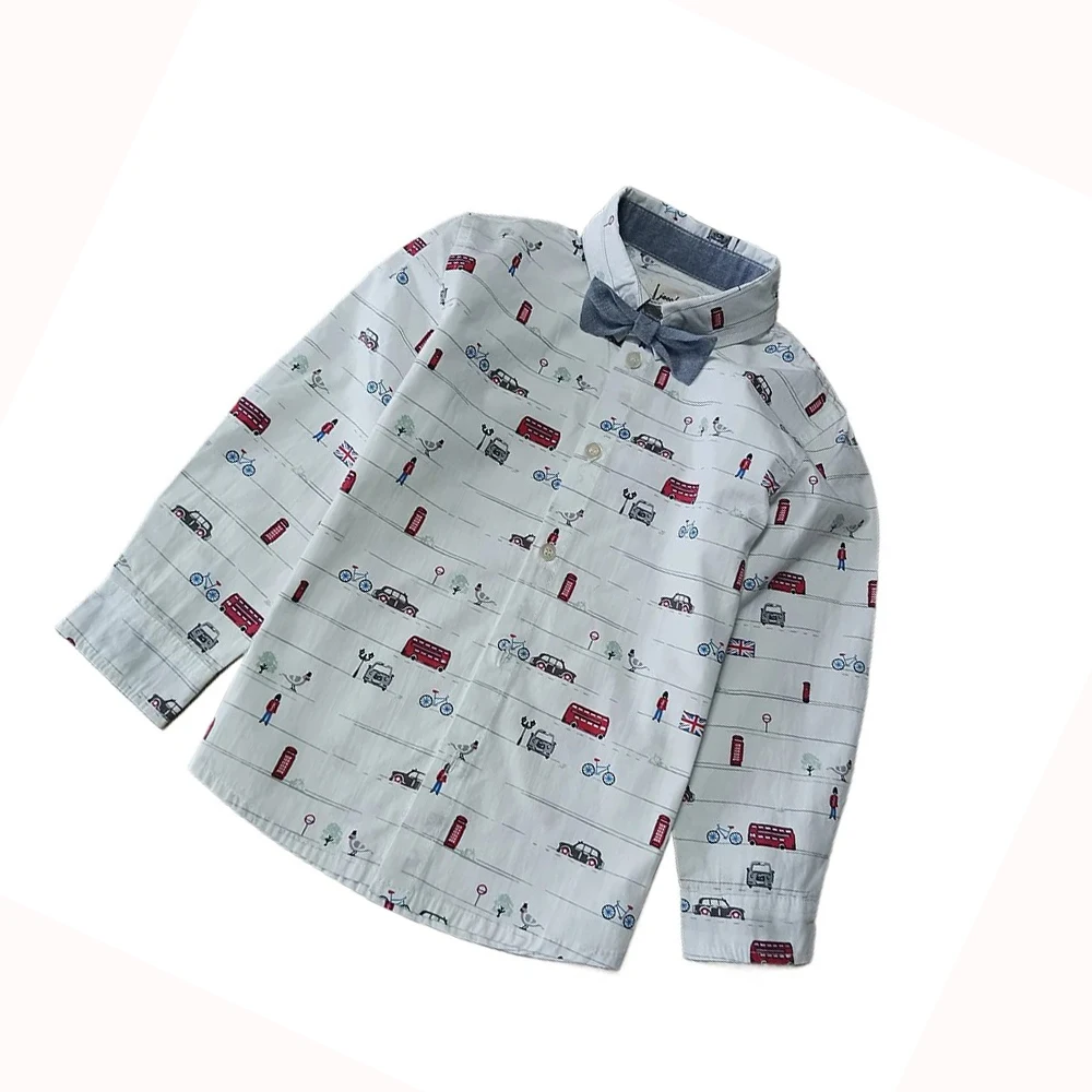 

Boys Shirt for age 2 to 8 years car print kids clothes Cotton tops Woven long sleeved Cartoon shirts