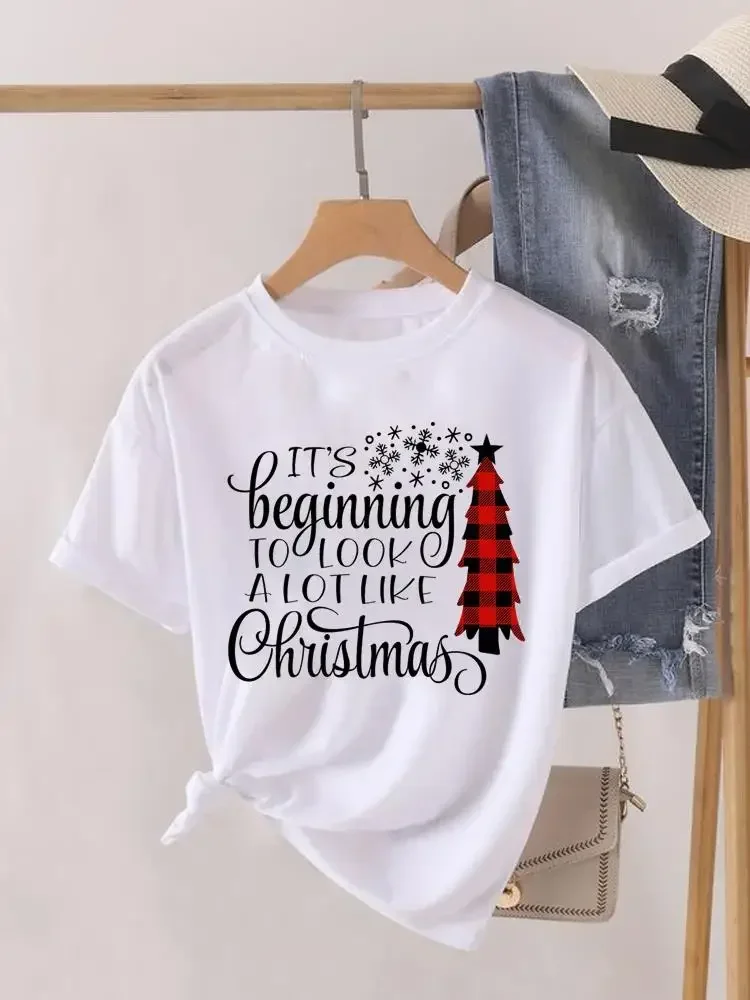 

Print Women Tee Christmas Holiday Top Fashion Lady New Year Shirt Clothing Clothes Graphic T-shirt