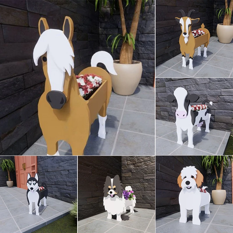 DIY Dog Planter Garden Flower Pot Pomeranian Husky Horse Sheep Elephant Bear Vase Pots Animal PVC FlowerPots Garden Home Decor