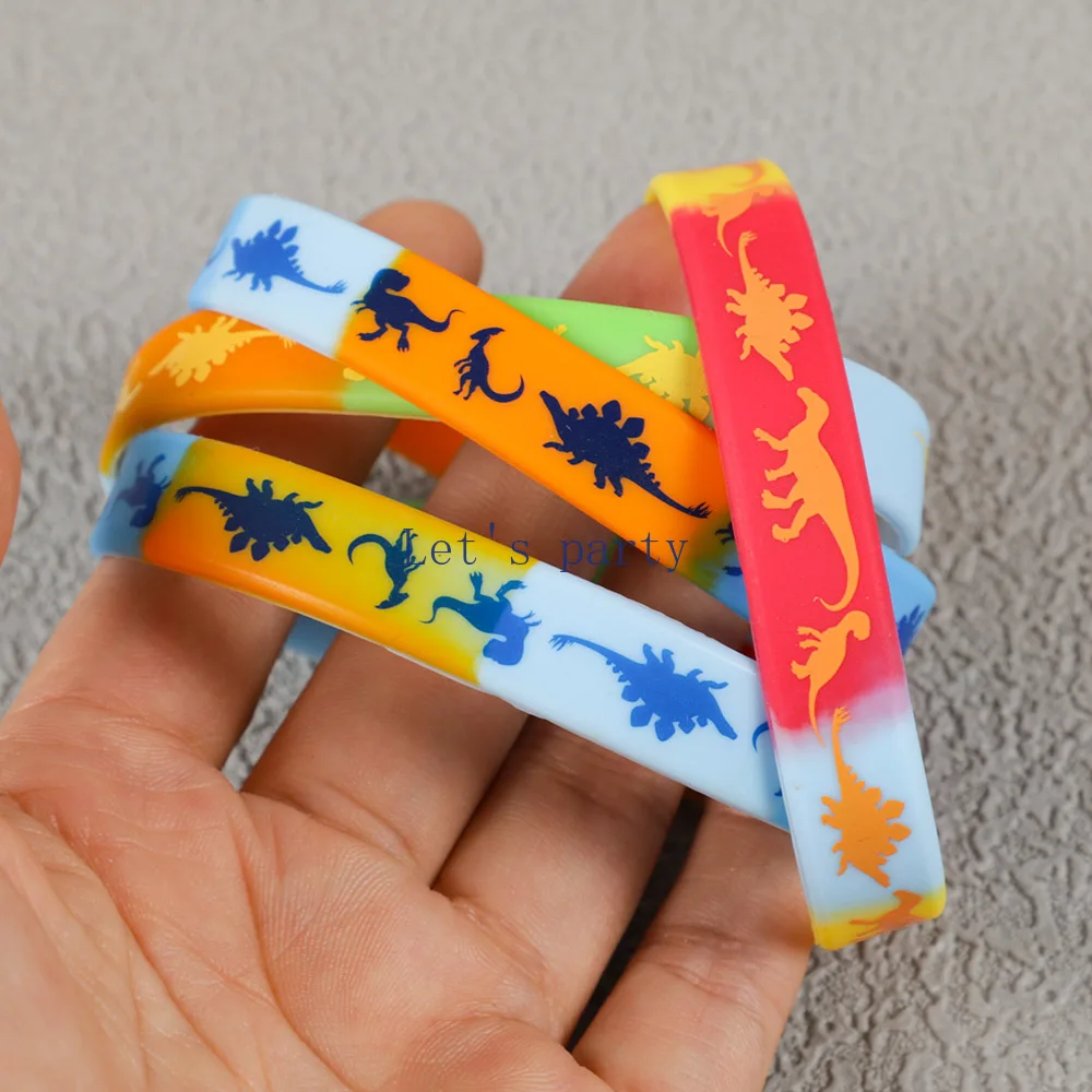 10Pcs Cute Dinosaur Silicone Bracelet Jungle Dino Wristband for Kids Boy Dinosaur Theme  Birthday Party Favors Pinata Fillers