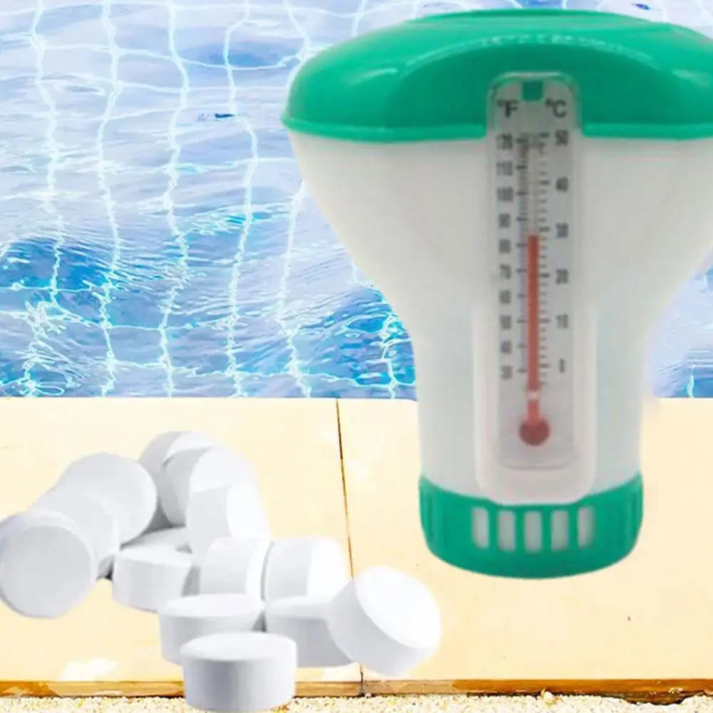 New Floating Pills Disinfecting Box With Thermometer Automatic Drug Dispenser Chemical Chlorine Dispenser Pool Accessories