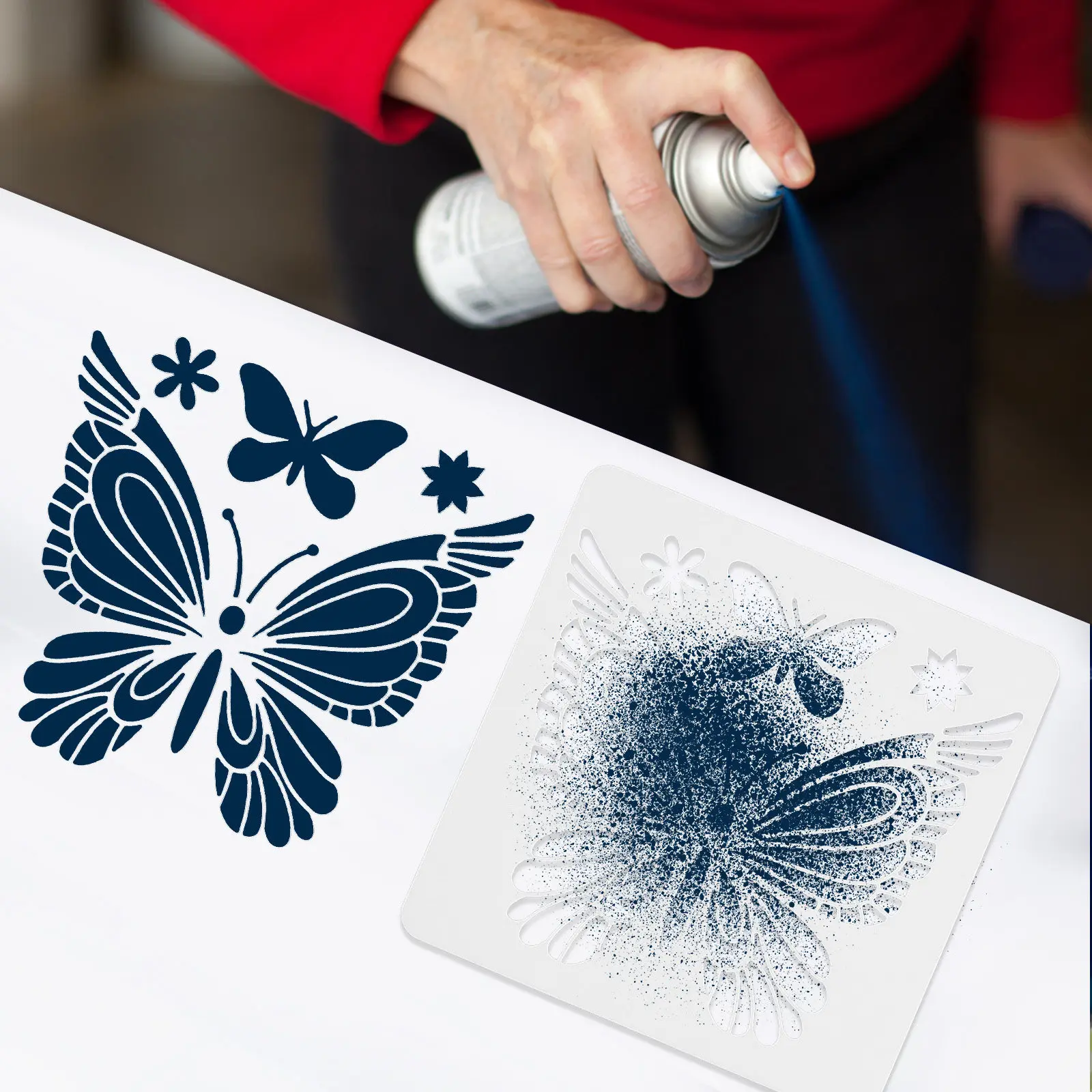 2Sets Butterfly Stencils for Painting Lightweight Washable DIY Craft Templates Safe Smooth Edges for Wall Wood Journaling Decor