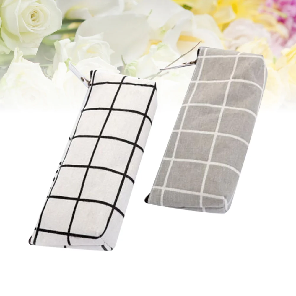 

2pcs Pen Bag Large Capacity Canvas Pencil Case Stationery Storage Organizer For Student Coin Purse Lightweight Durable Washable