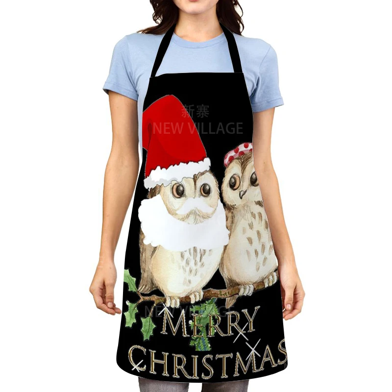 Merry Christmas Apron Red Grid Elk Kitchen Cooking Apron Women Baking Waist Bib Christmas Decorations for Home Cleaning Apron