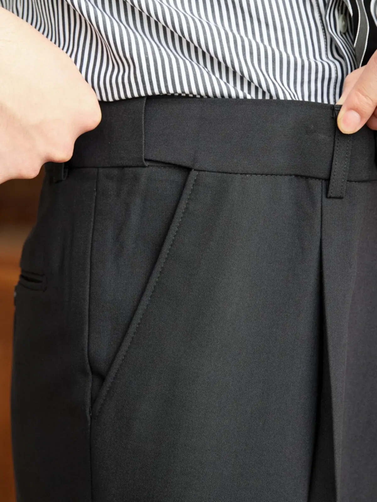 High Quality Retro Elastic Waist Non-Ironing Naples Mid-High Waist Suit Pants Business Commute Casual Pants Men