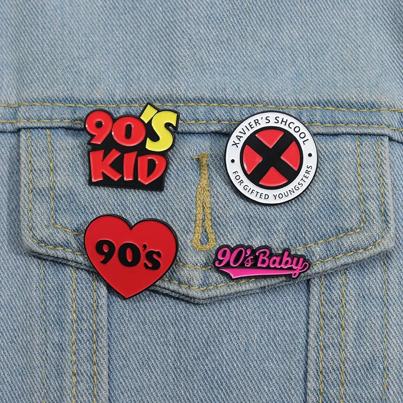 90's Baby Funny Slogans Collected Enamel Pins Nostalgia 90s Kids Brooches Lapel Metal Badge Jewelry Gifts for Friends Wholesale