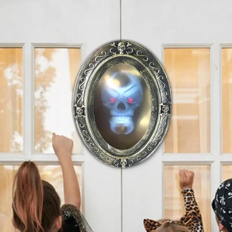 Scary Motion Activated Mirror Creepy Sound Haunted Reflections Mirror Halloween Scary Portrait Horror Prop For Indoor Halloween