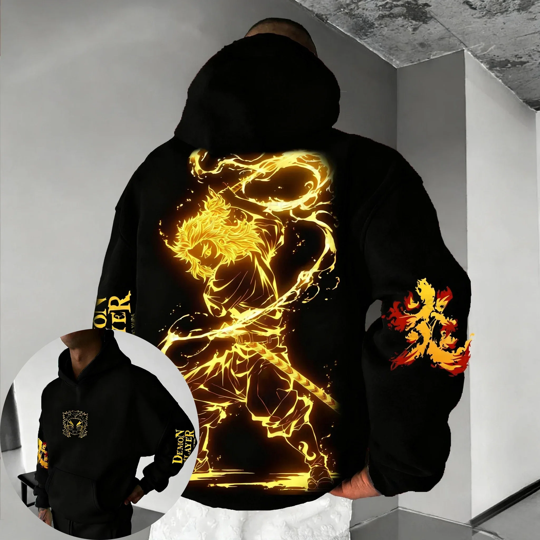 Demon Slayer Herfst/Winter Heren Hoodie 2026 Nieuwe Rengoku Kyoujurou Anime Gedrukt Dagelijks Casual Hip Hop Losse Ouder kind Top