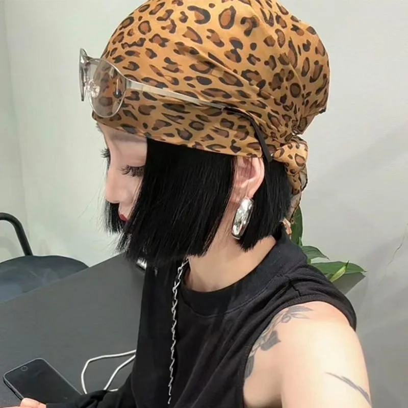 1/2Pcs Spicy Girls Leopard Print Headscarf Y2K Retro Square Thin Edge Scarves Head Band Lady Hair Shawl Wrap Female Neckerchief