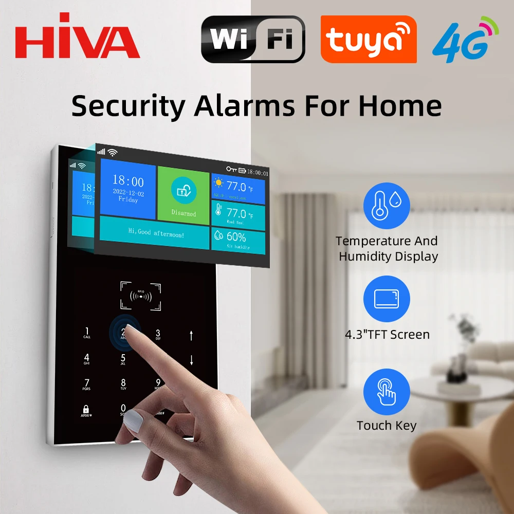 

HIVA 4G PG109 Super Large Screen Smart Alarm Set Wifi GSM Wireless Connection Doodle APP Can Connect The Camera Infrared Sensing