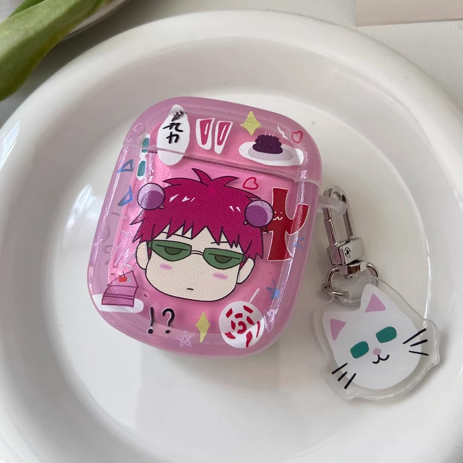 Kawaii saiki kusuo transparente macio airpods caso para airpods 4 3 2 1 pro anime bonito criativo capa protetora com pingentes