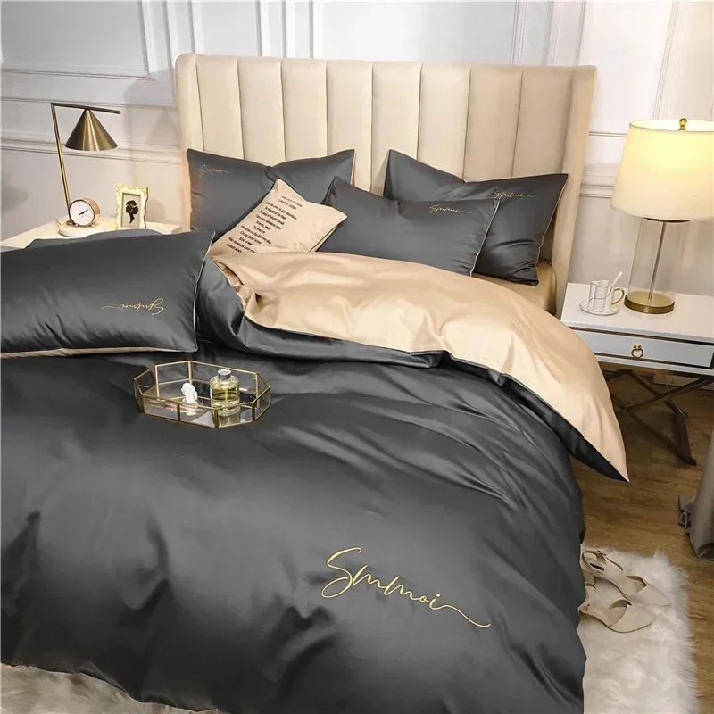 

Bedding Set Egyptian cotton Embroidery AB version Bed set Duvet Cover Elastic Band Sheet Flat Bedsheet long-staple cotton