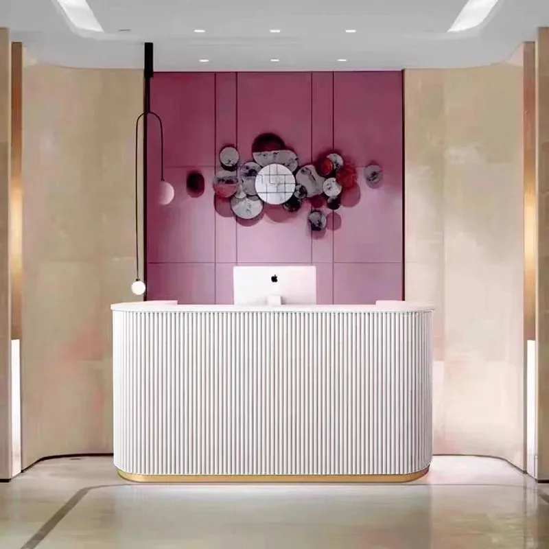 

White Simple Reception Desk Counter Luxury Hair Cream Cloud Office Reception Desks Modern Comptoire Accueil Postmodern Furniture