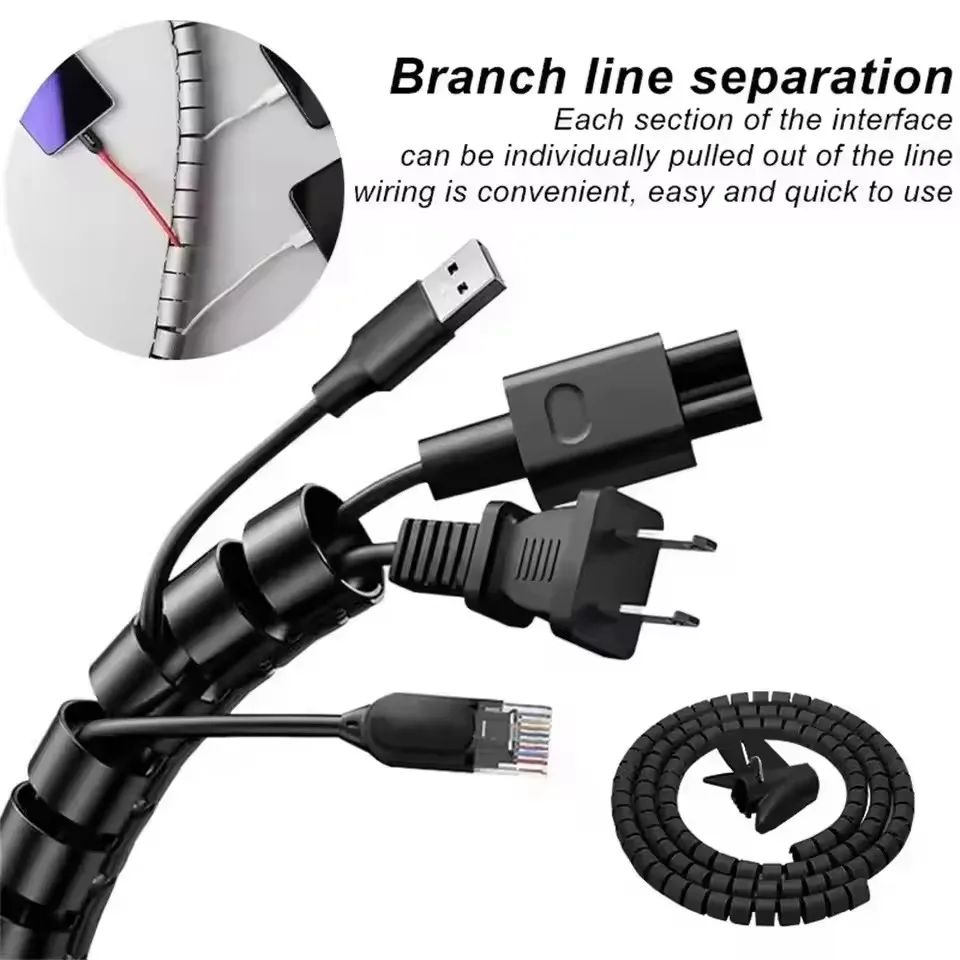 2M/1M Flexible Spiral Cable Organizer Cable Wire Winder Protector Computer Cord Protective Tube Clip Organizer Management Tools