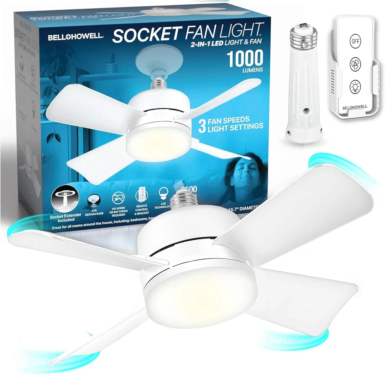 soquete fan light com luzes e controle remoto original luz quente ventiladores de teto com substituicao para lampada 01