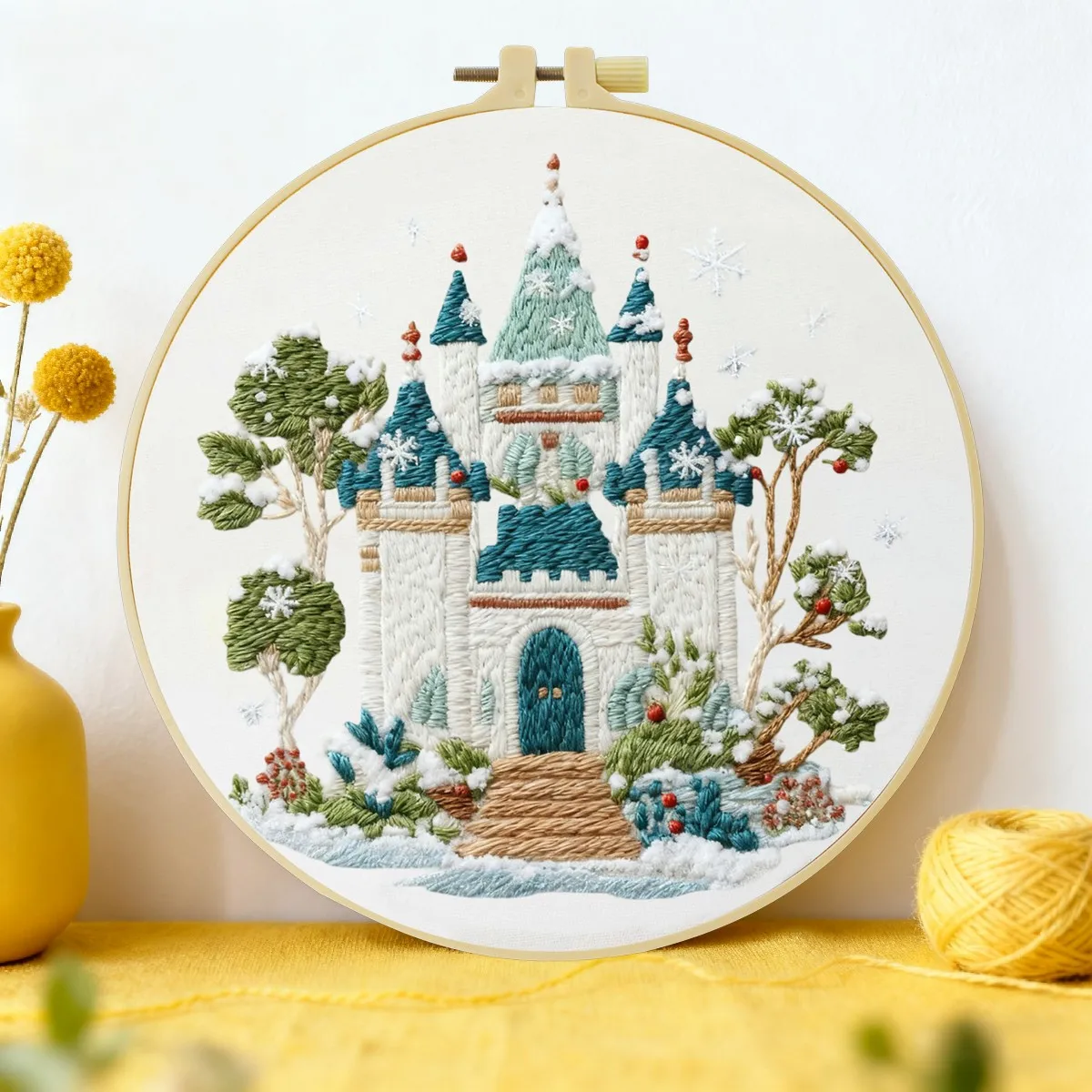 1 Stück 20X20CM/15X15CM 7,87/6,3 Zoll Burggrün Stickerei Starter-Kit DIY-Kit DIY-Stickerei-Set Handarbeiten Nähkunst – Detail 2