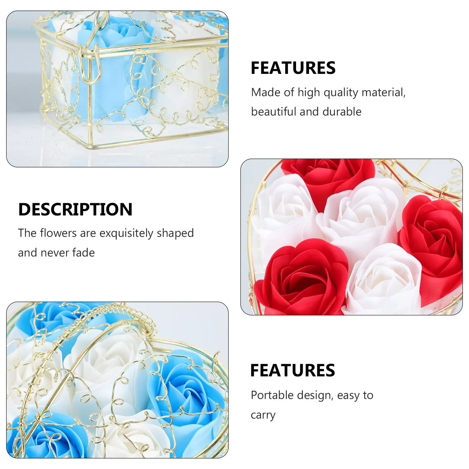 

2 set Soap Flower Gift Box Romantic Heart-Shaped Iron Basket Colorful Artificial Rose Floral Scented Creative Fake Flower For