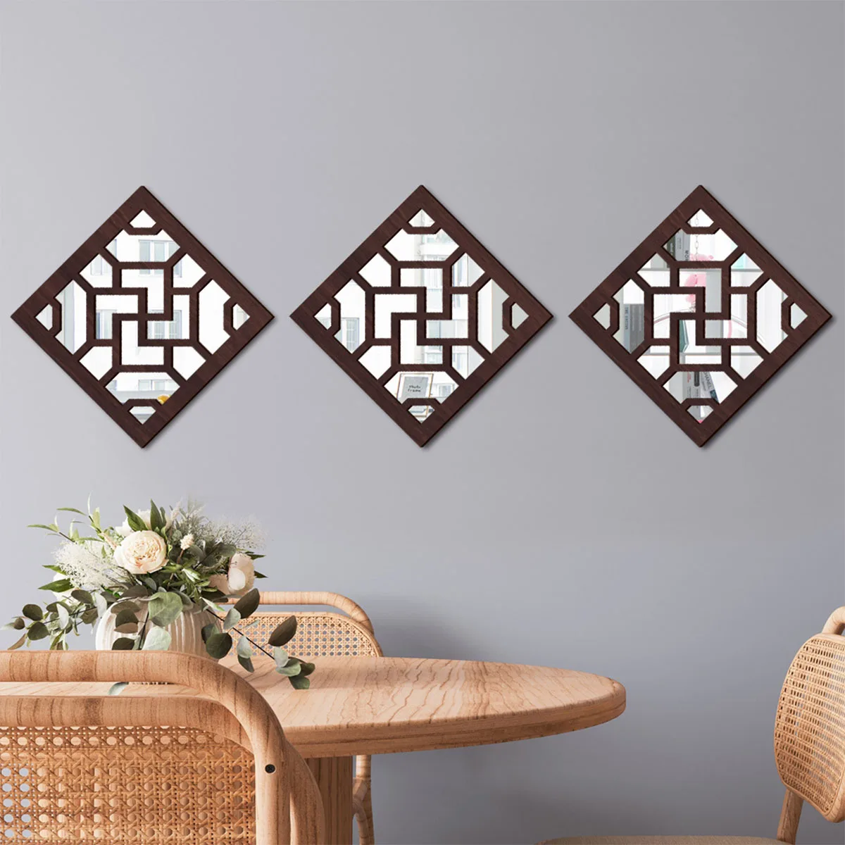 

Rustic Living Room Bedroom Wall Decor Mirror Wooden Windows Frame for Farmhouses Wall Decoration Home Hallway Courtyard Garden