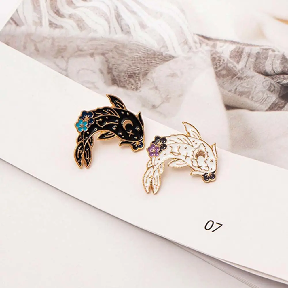 Cartoon Cute Animal Flower Fish Enamel Pins Black White Koi Carp Set Alloy Brooch Badge Accessories Woman Jewelry Gift For Kid