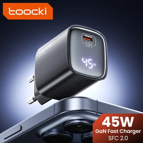 Toocki PD 45W GaN USB Charger For Phone Super Fast Charging 2.0 QC 3.0 LED Display Type C Charger For Samsung S25 iPhone 17 Pro
