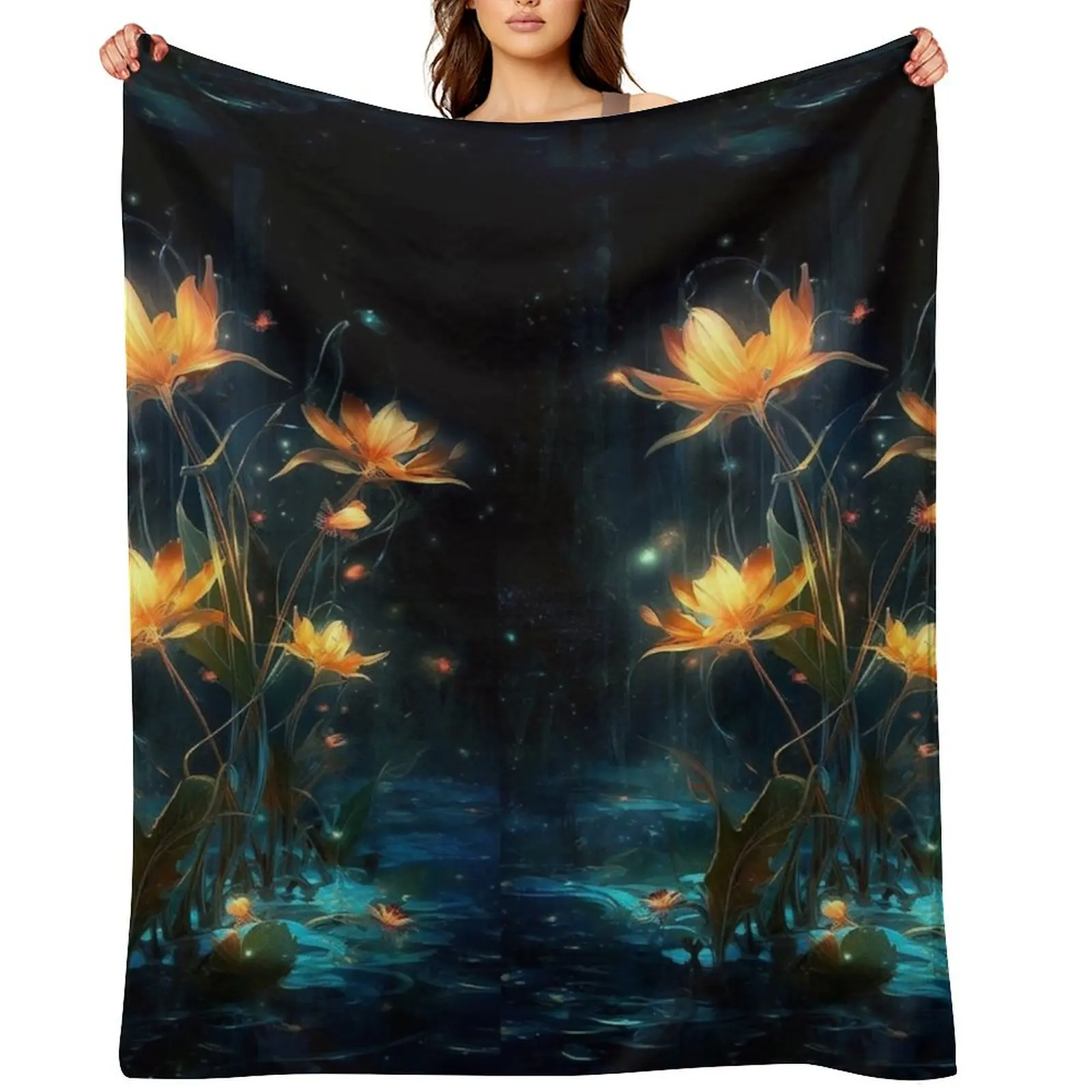 

Flowers Lightning the Dark - Magical Glowings Flowers Throw Blanket Sofa Plush Bed Fashionable Plaid on the sofa Blankets
