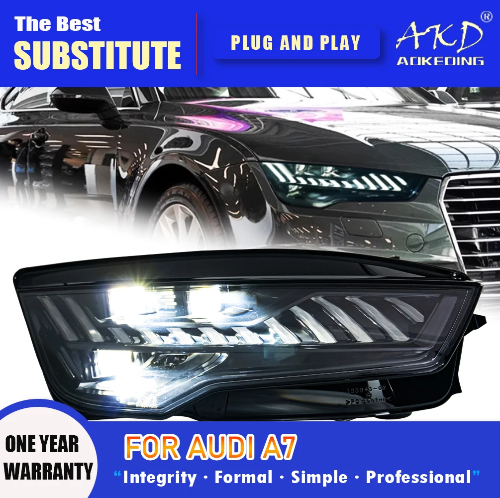 

Фара AKD для Audi A7 светодиодный, фара 2011-2018, улучшенные фары RS7 DRL, сигнал поворота, фара дальнего света, объектив проектора Angel Eye