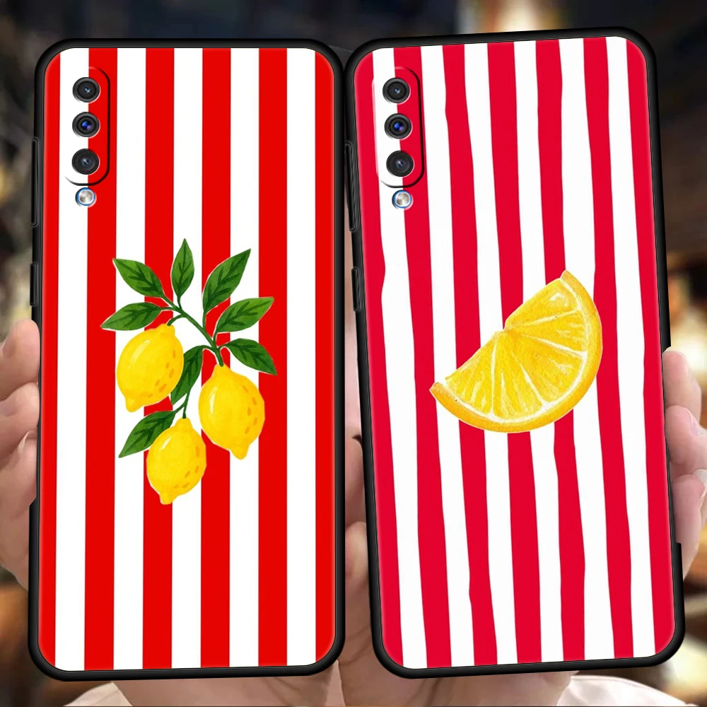 Phone Case for Samsung Galaxy A57 A56 A37 A36 A26 A16 A14 A12 A42 A34 A24 A22 A10S A20E 5G Soft TPU Shell Lemon Striped Fashion