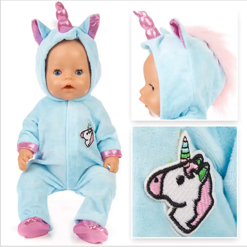 Fits  Baby Doll Coat Cartoon Blue Kitty Hoodie Set for 40cm  Baby Dolls Clothes Fur Outfit for Toys Wear