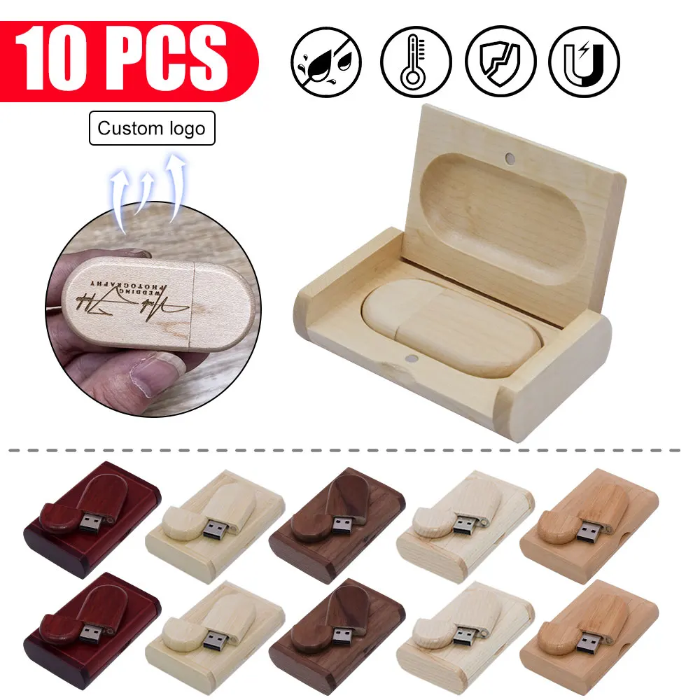 10pcs/lot USB 2.0 (free Custom LOGO) Wooden Usb with Box USB Flash Drive Pendrive 4GB 8GB 16GB 32GB 64GB Memory Stick for Gift