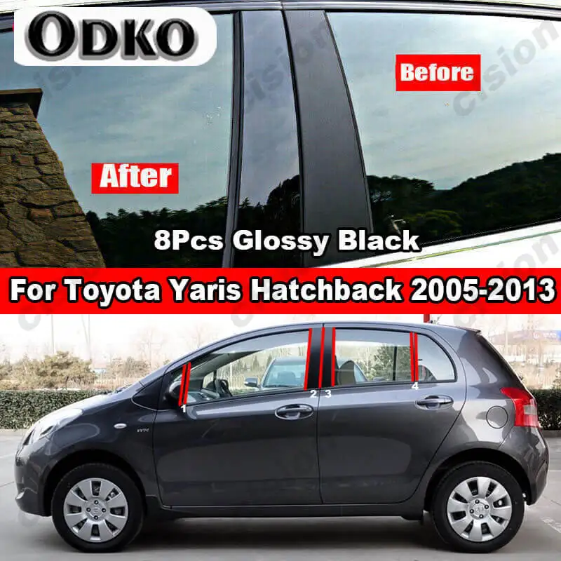 8x Auto Fenster Tür Spalte BC Säule Post Abdeckung Trim Für Toyota Vitz Yaris XP90 Fließheck 2005-2013 Carbon Faser Schwarz PC Aufkleber