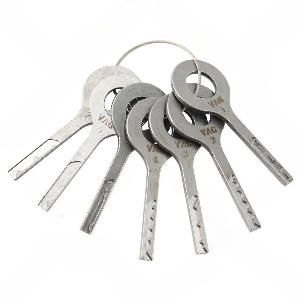 Auto Locksmith Tools 7pcs HU66 Different Length Teeth Car Keys with 1PC HU66 Power Key for Volkswagen Skoda