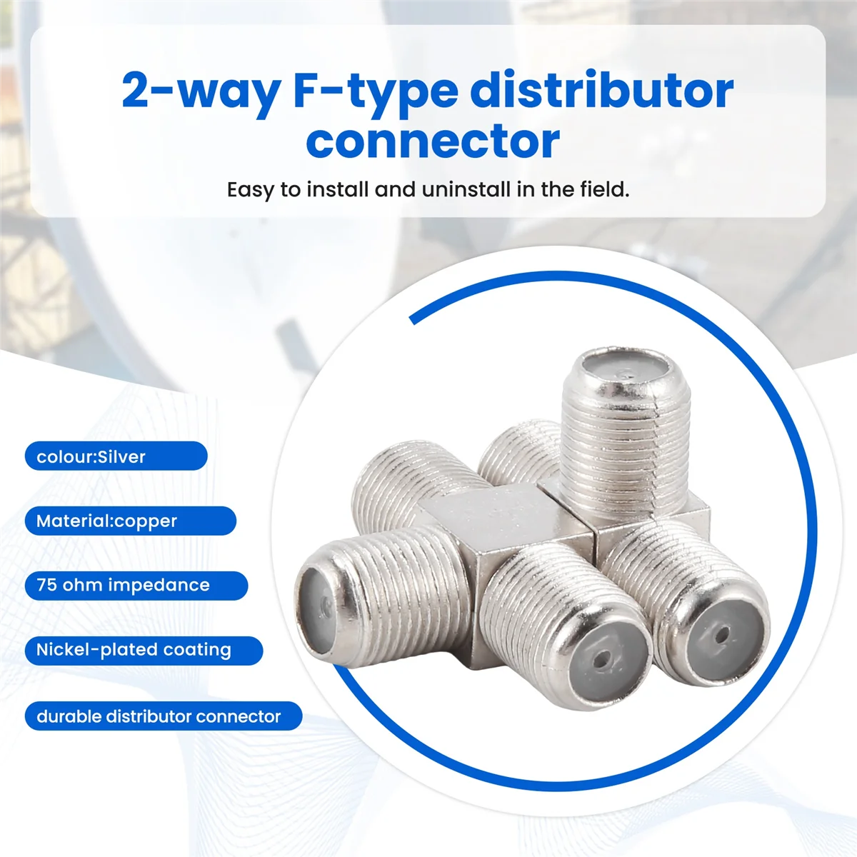 Durevole 2 pezzi Combinatore di tipo F a 2 vie Connettori coassiali TV Adattatori RF Falegnami