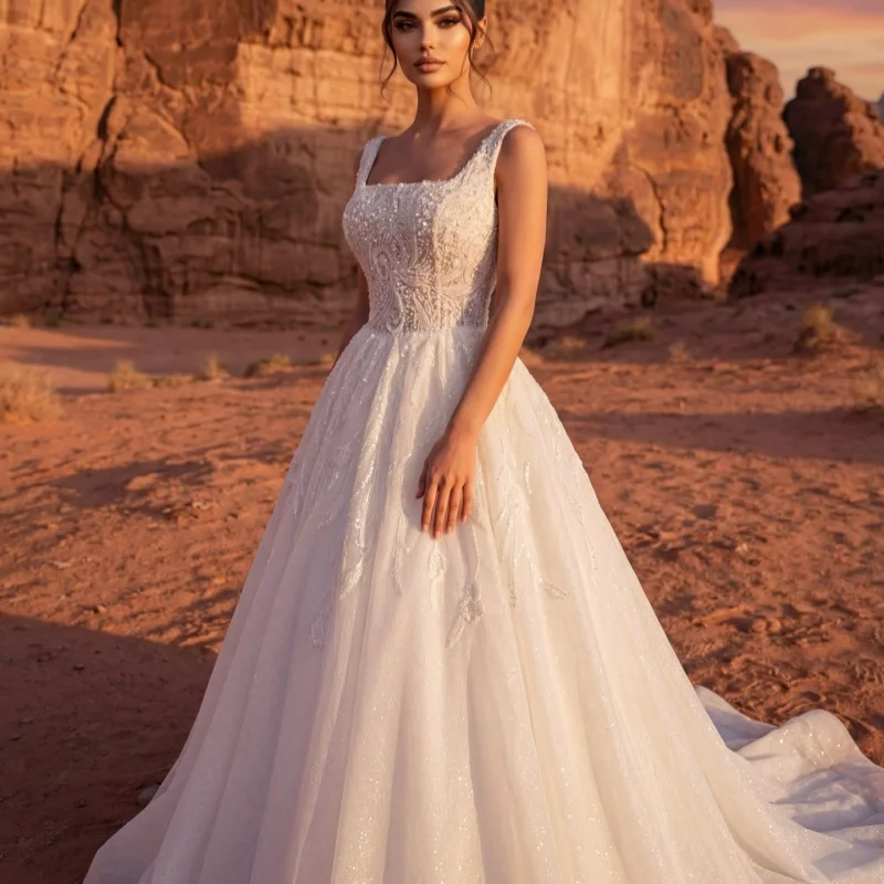 

Simple White Elegant Sweetheart Ball Gown Wedding Dress With Glitter Decoration A-line Long Sleeves Bridal Gowns Customized