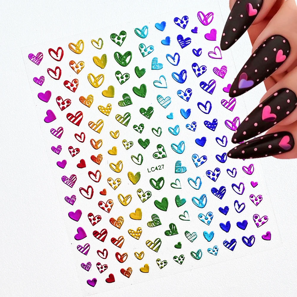 1 قطعة ثلاثية الأبعاد الليزر الحب القلب/الدانتيل زهرة مسمار الفن ملصقات الذهب/الفضة الربيع الأزهار/ورقة ذاتية اللصق المنزلق DIY بها بنفسك مانيكير الديكور