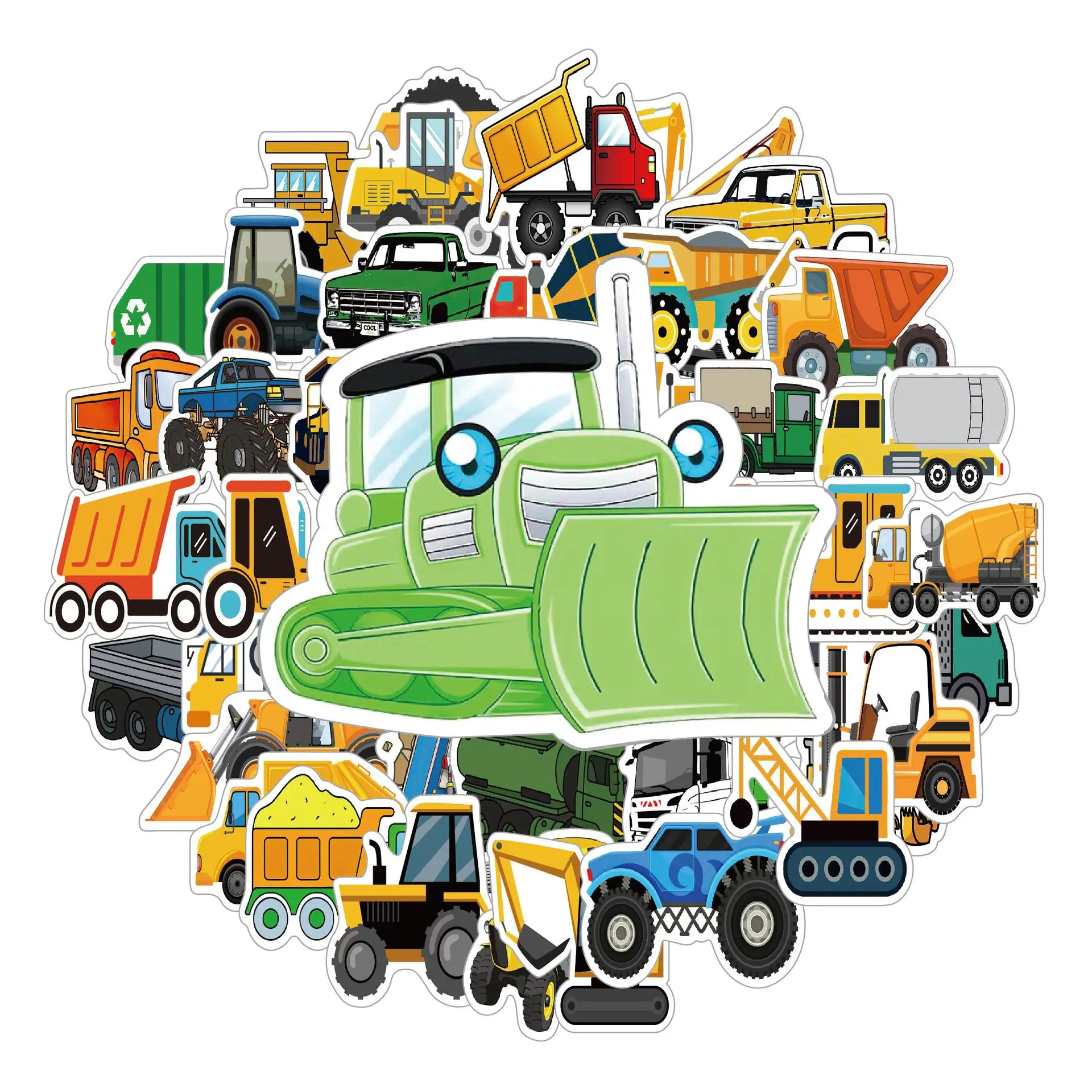 50pcs Cartoon Truck Transports Stickers for DIY Teaching Scrapbooking Stationery Water Bottle Phone Laptop Helmet