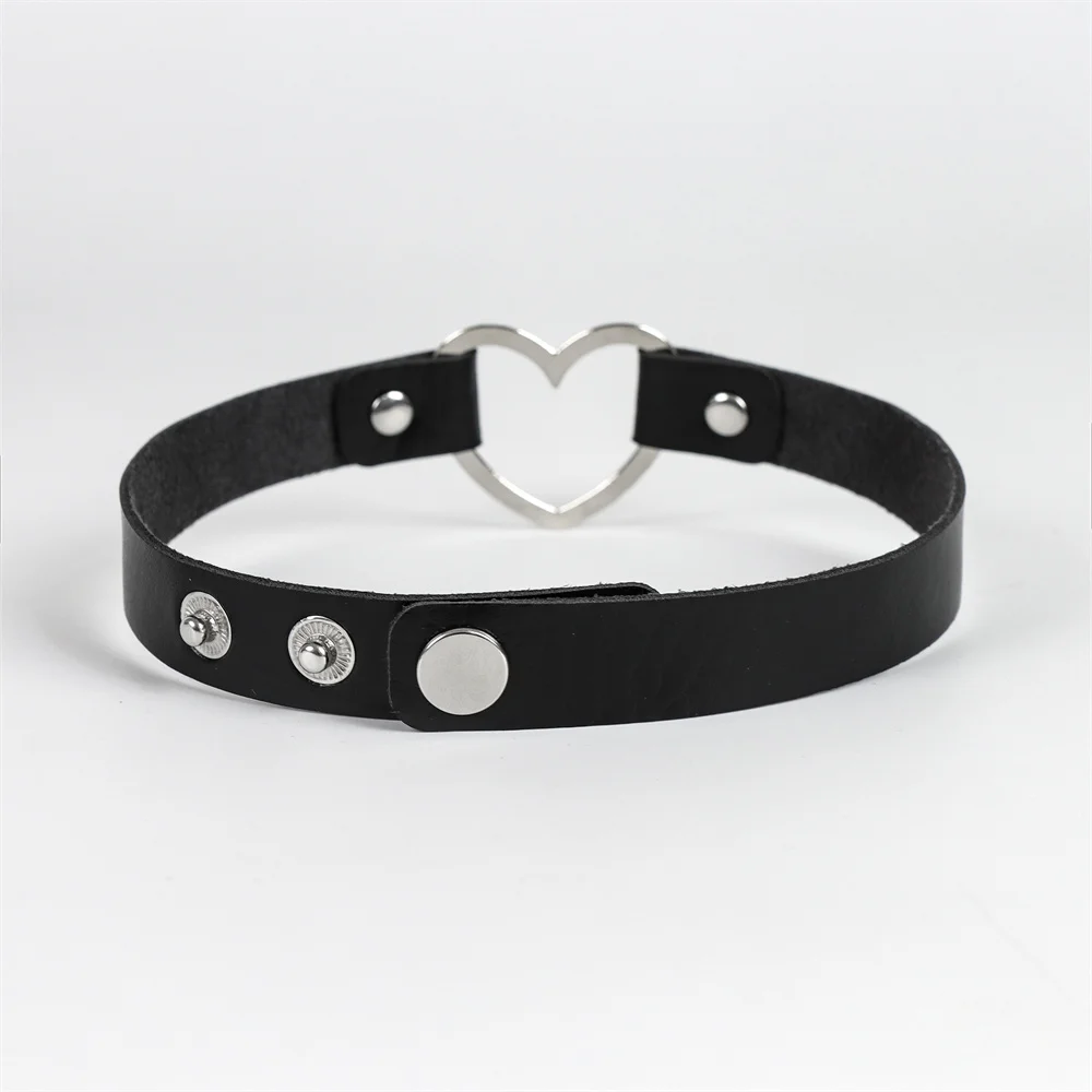 Hip Hop PU Leather Rivet Heart Ring Necklace for Women and Men Gift Harajuku Punk Gothic Style Collar Necklace Jewelry Role Play