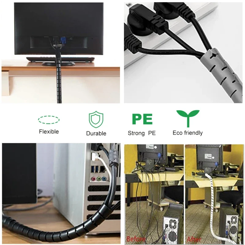 1/2 metro 8/10/15/20/25mm Spirali per cavi Avvolgere cavo ordinato Fascette per cavi Telaio Organizzatore di stoccaggio PC TV Filo di avvolgimento Tubo Manicotti per cavi