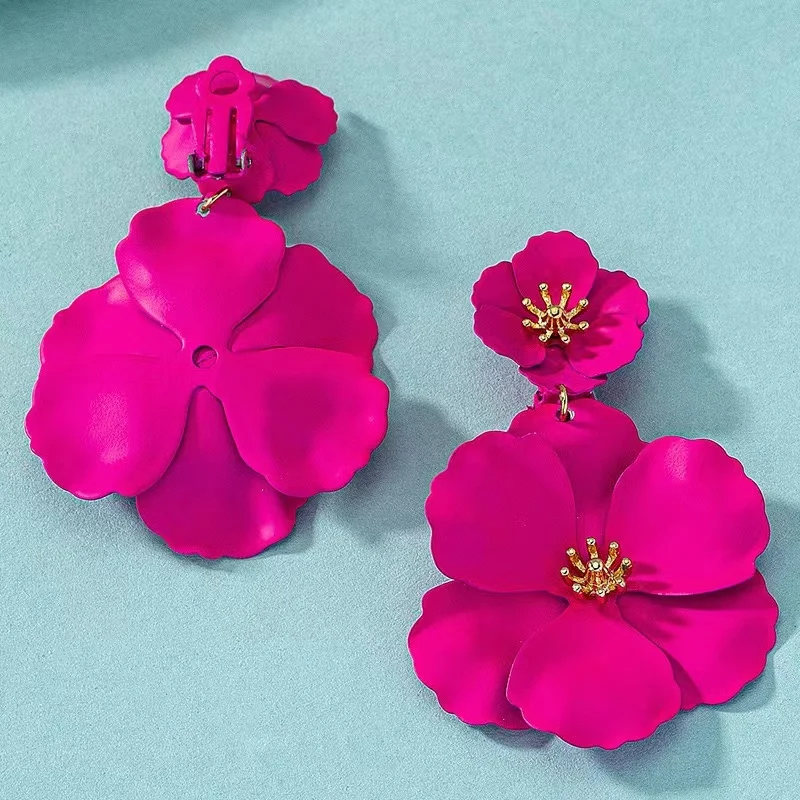 Rose Color Flower Earrings Fashionable Long Flower Earrings Jewelry Wedding Gift Accessories Wholesale