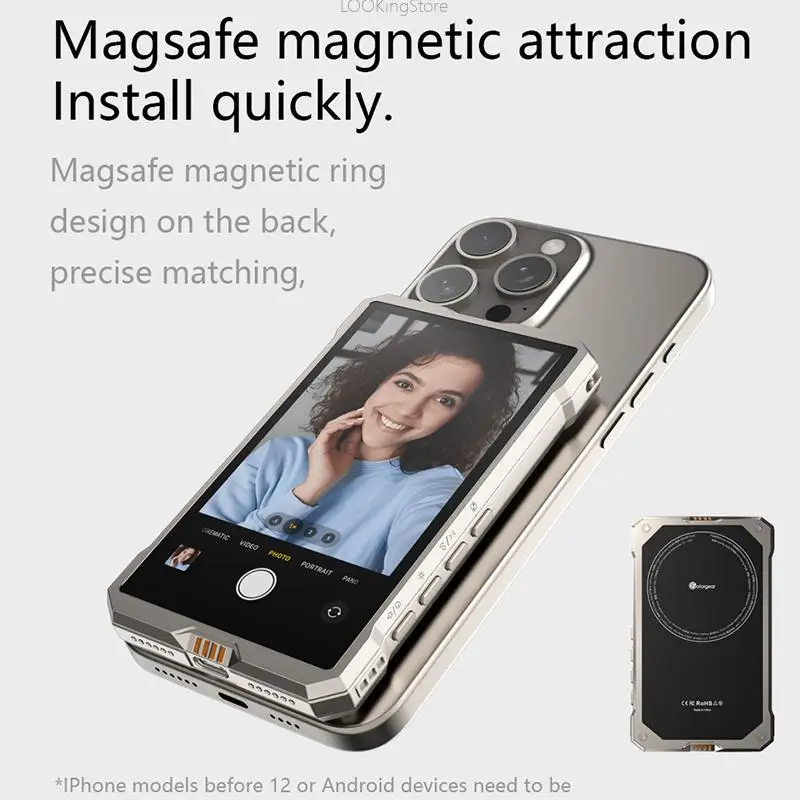 Fotorgear MS01 Magnetic Phone Selfie Monitor Screen for Smartphone Rear Camera Selfie Vlog Live Stream for iPhone Android