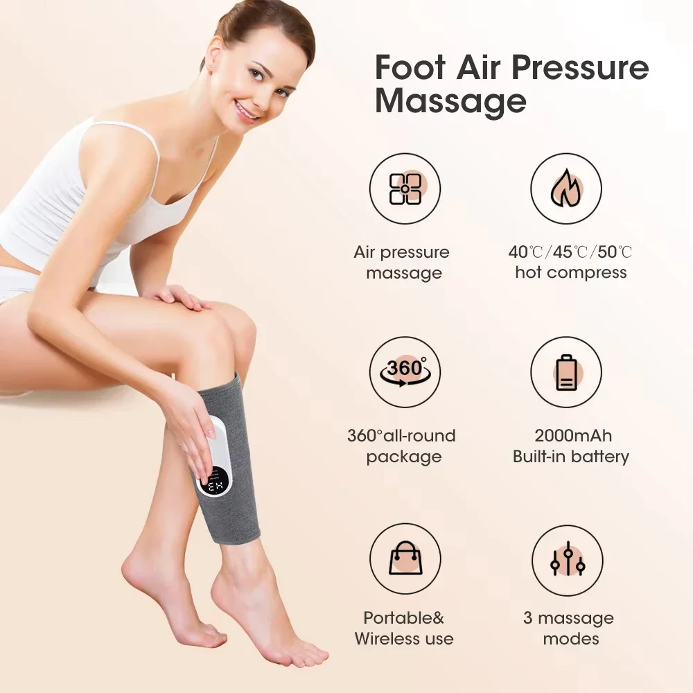 Cordless Leg Massager, All-in-One Calf Thigh Knee Massager for Pain Relief, Adjustable Zone, Intensity and Temperature