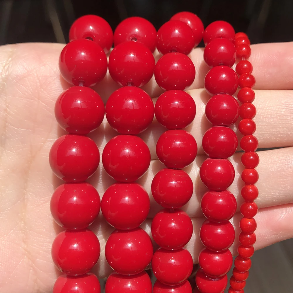 Wholesale Natural Stone Beads Dark Red Coral Round Charm Loose Beads For Jewelry Making 4mm-12mm Pick Size Diy Bracelet 15\