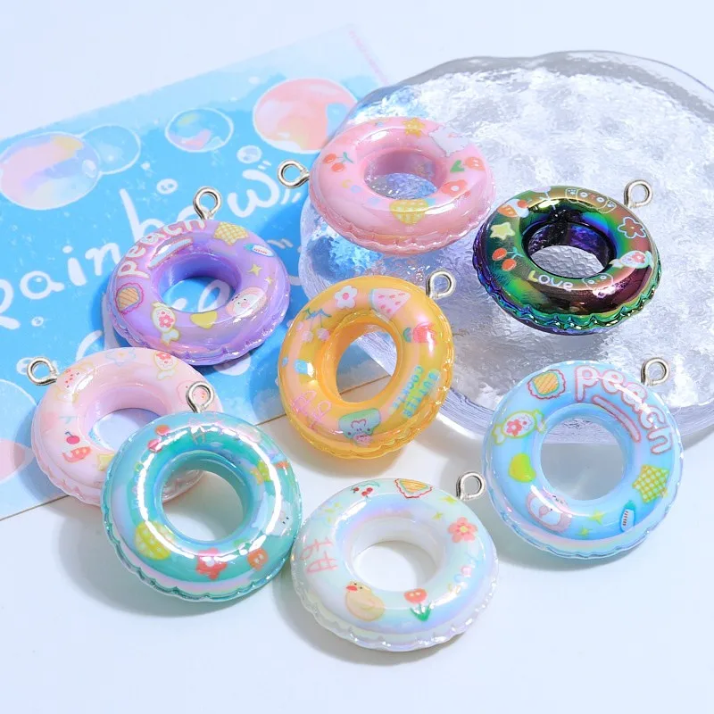 5Pcs Cartoon Swim Ring Resin Charms For Jewelry Making Kawaii Keychain Phone Pendant Accessory DIY Earrings Necklace Craft Decor